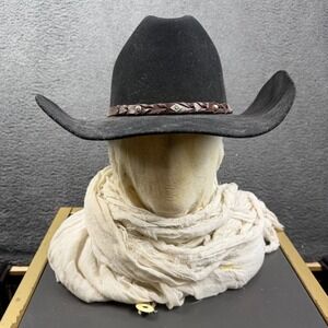Justin Authentic Western Hat 100% Wool Black Size 7 Cowboy Hat Mens